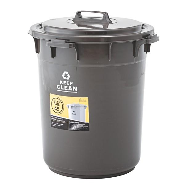 ペール４５Ｌ ダストボックス フタ付き ふた付き ラウンド 円形 丸 ごみ箱 ゴミ箱 トラッシュボックス 野外 ブラウン | 