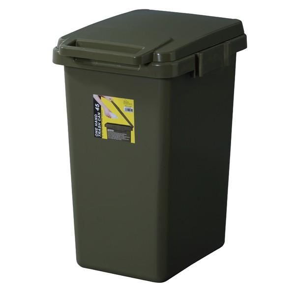 ワンハンドトラッシュカン ダストボックス フタ付き ふた付き ごみ箱 ゴミ箱 トラッシュボックス 野外 グリーン | 