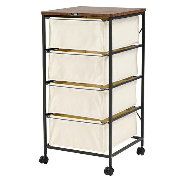 チェスト4段 アイボリー キャンバスチェスト キャスター付き 衣装ケース タンス クローゼット 収納 おもちゃ 洋服 洗面所 シンプル 隙間収納 おしゃれ | 