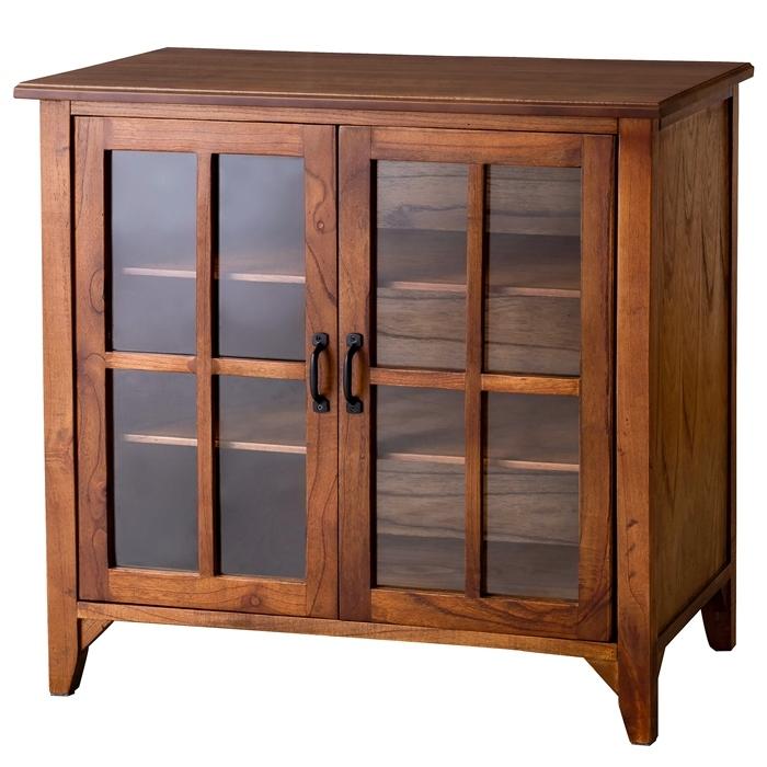 ティンバー キャビネット 幅80cm スリム お洒落 かわいい アイアン ガラス 木製 天然木 キッチン収納 食器棚 ミッドセンチュリー アンティーク モダン 高級感 | 