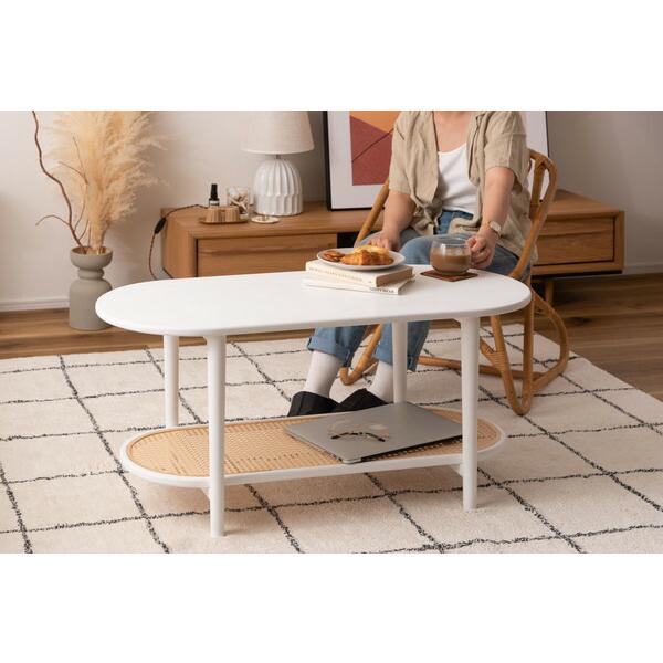 リビングテーブル ホワイト センターテーブル ローテーブル ラタン風 棚付き おしゃれ モダン 北欧 幅100cm ひとり暮らし 作業台 在宅ワーク |  | 10