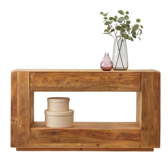 コンソール 木製 天然木 パイン古材 おしゃれ コンソールテーブル 飾り棚 花台 ディスプレイラック 引き出し収納 高級感 |  | 01