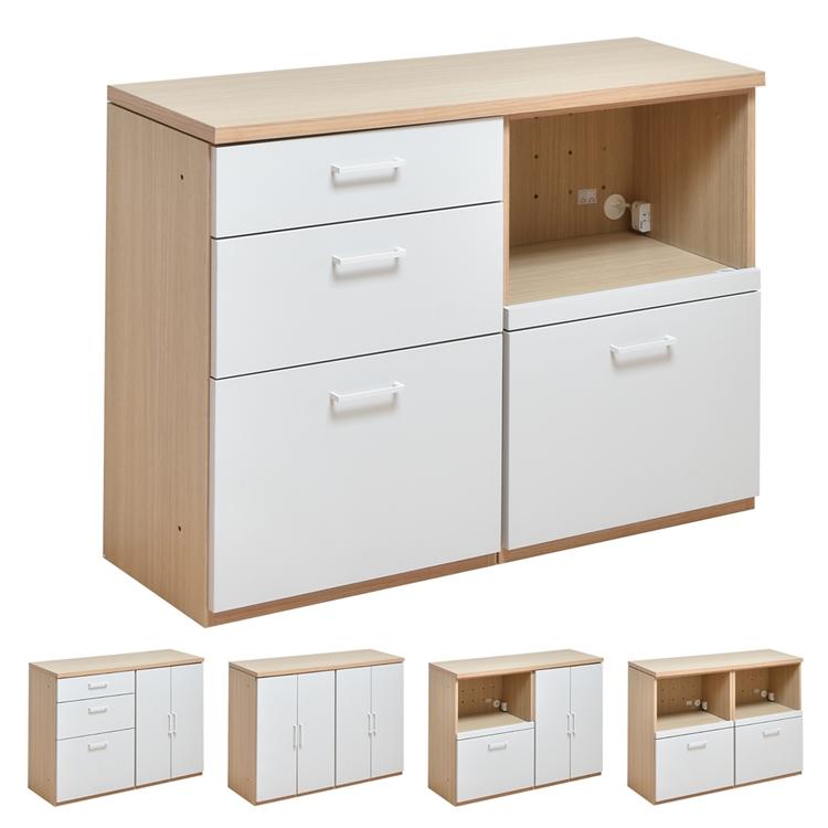 2列タイプ AFCH0098 国産 シェルフ キッチン 収納 チェスト キャビネット オープン引き出し スタッキング 棚 開き戸 両開き 2点セット 完成品 |  | 19