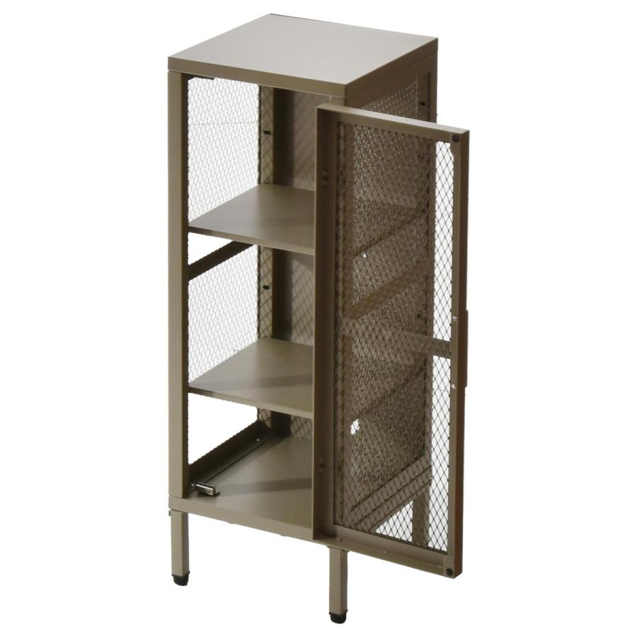 メッシュキャビネット 3段 スリム スチール BURUCK ブラック/ベージュ/カーキ ヴィンテージ インダストリアル レトロ かっこいい おしゃれ メタルラック 扉付き | ブランド登録なし | 22