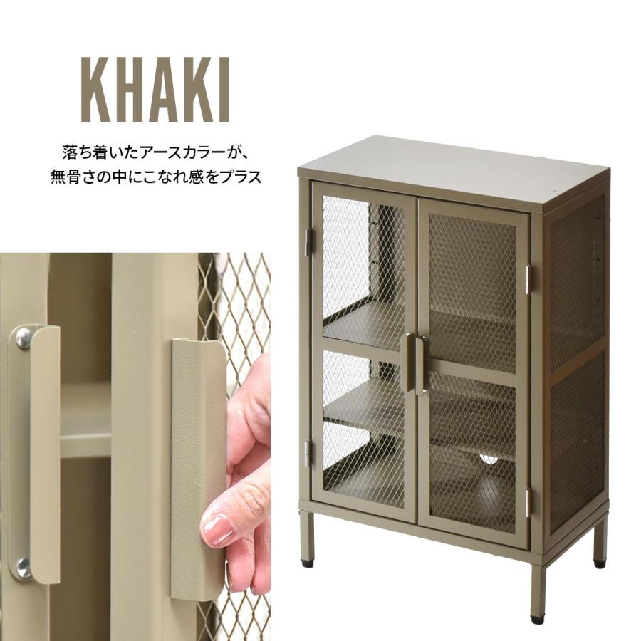 メッシュキャビネット 3段 ワイド スチール BURUCK ブラック/ベージュ/カーキ ヴィンテージ インダストリアル レトロ かっこいい おしゃれ メタルラック 扉付き | ブランド登録なし | 18