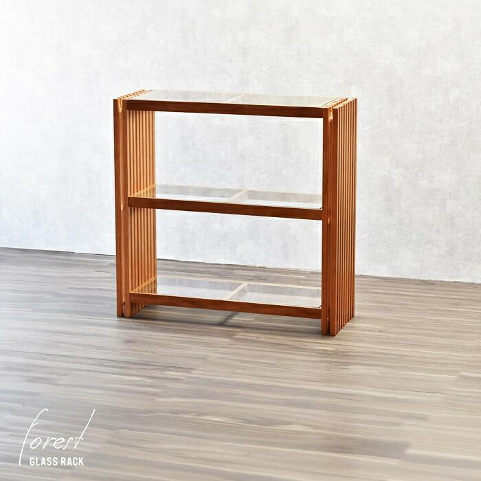 ラック 3段 ガラス棚 天然木 幅 90cm ブラウン オープンラック 飾り棚 見せる収納 和モダン 高級感 和風 和室 北欧 木製 本棚 棚 収納家具 格子 おしゃれ ラック | ブランド登録なし