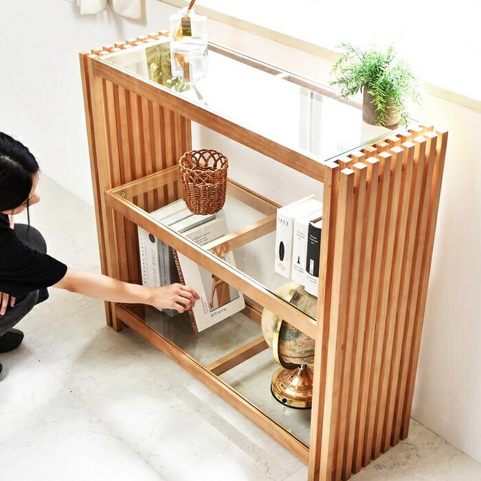 ラック 3段 ガラス棚 天然木 幅 90cm ブラウン オープンラック 飾り棚 見せる収納 和モダン 高級感 和風 和室 北欧 木製 本棚 棚 収納家具 格子 おしゃれ ラック | ブランド登録なし | 11