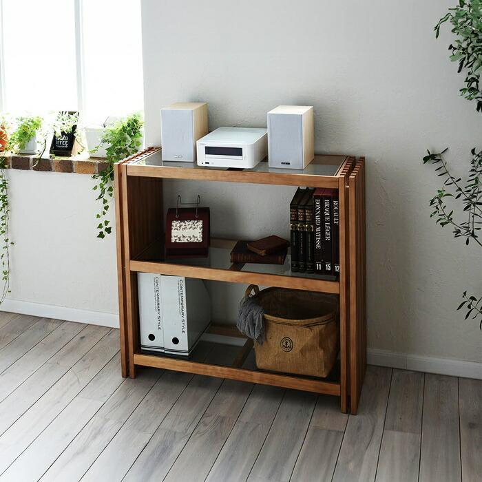 ラック 3段 ガラス棚 天然木 幅 90cm ブラウン オープンラック 飾り棚 見せる収納 和モダン 高級感 和風 和室 北欧 木製 本棚 棚 収納家具 格子 おしゃれ ラック | ブランド登録なし | 14