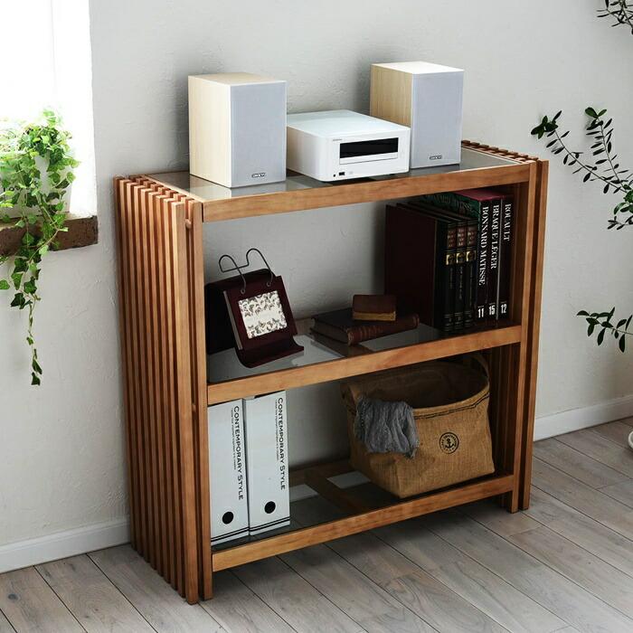 ラック 3段 ガラス棚 天然木 幅 90cm ブラウン オープンラック 飾り棚 見せる収納 和モダン 高級感 和風 和室 北欧 木製 本棚 棚 収納家具 格子 おしゃれ ラック | ブランド登録なし | 06