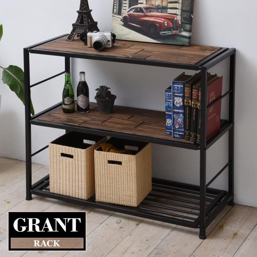 ラック 幅90cm 天然木 北欧 木製 オープンラック シェルフ 本棚 棚 収納家具 電話台 FAX台 アイアン おしゃれ オイル | 