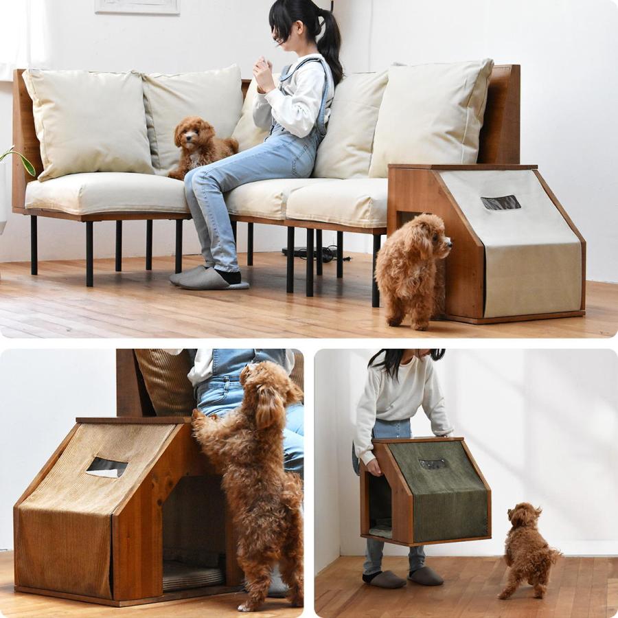 ペットハウス 木製 ファブリック キャンバス コーデュロイ 天然木 infinite ブラウン ベージュ/グリーン/ブラウン 小型犬 ペット家具 木目 | ブランド登録なし | 14