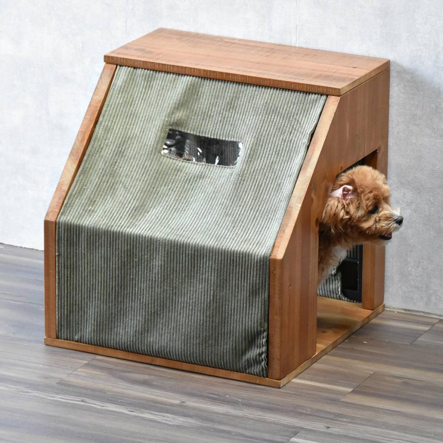 ペットハウス 木製 ファブリック キャンバス コーデュロイ 天然木 infinite ブラウン ベージュ/グリーン/ブラウン 小型犬 ペット家具 木目 | ブランド登録なし | 23