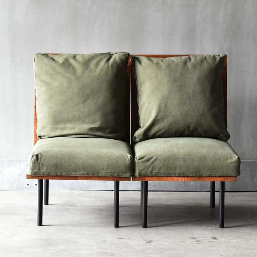 二人掛けソファー  クッション付き 脚取り外し フロア ファブリック キャンバス コーデュロイ スチール脚 ベージュ/グリーン/ブラウン リビング ローソファ | ブランド登録なし | 23