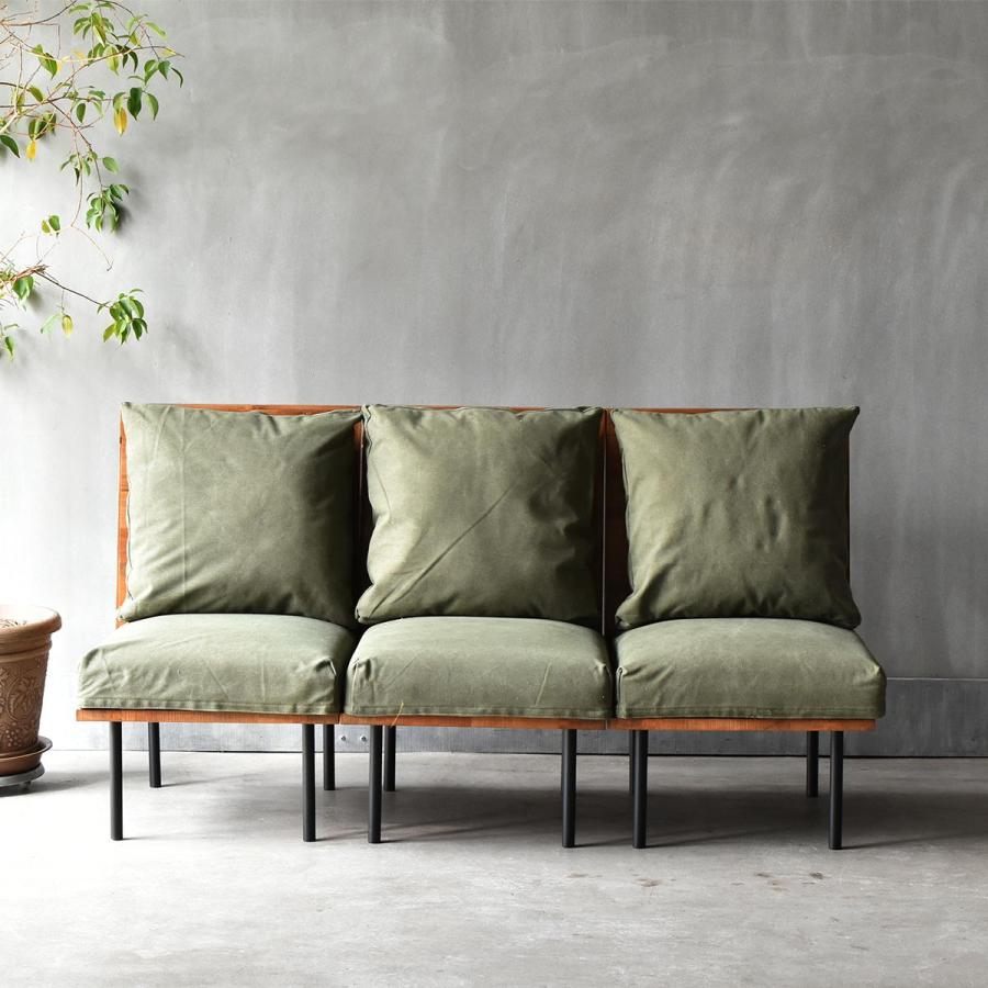 三人掛けソファー  クッション付き 脚取り外し フロア ファブリック キャンバス コーデュロイ スチール脚 ベージュ/グリーン/ブラウン リビング ローソファ | ブランド登録なし | 23