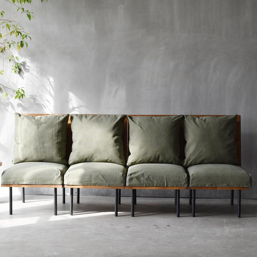 四人掛けソファー  クッション付き 脚取り外し フロア ファブリック キャンバス コーデュロイ スチール脚 ベージュ/グリーン/ブラウン リビング ローソファ | ブランド登録なし | 23