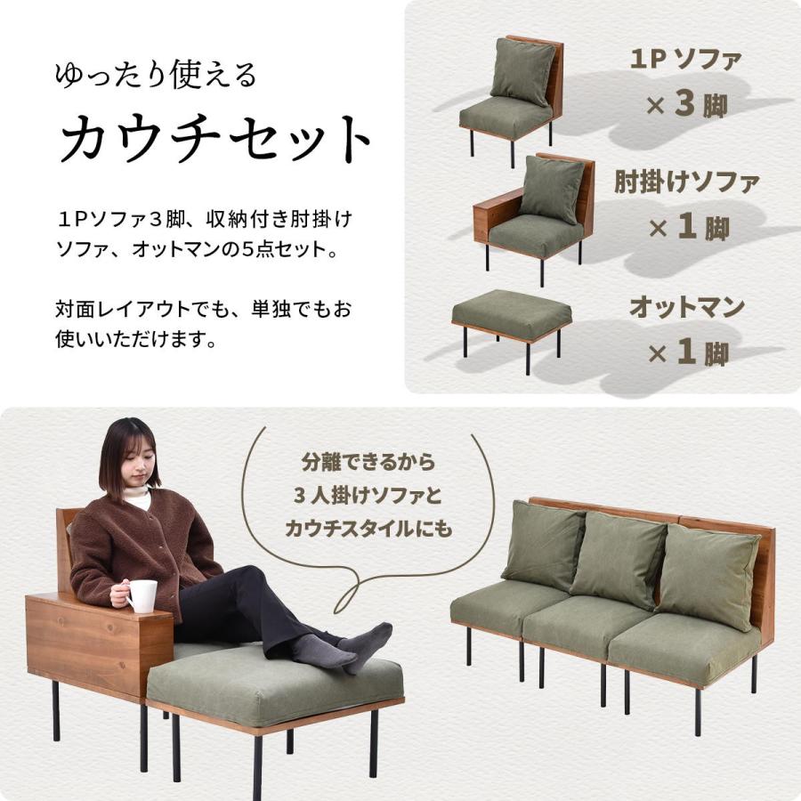 カウチソファー 四人掛け クッション付 脚取り外し フロア ファブリック キャンバス コーデュロイ スチール脚 ベージュ/グリーン/ブラウン リビング ローソファ | ブランド登録なし | 16