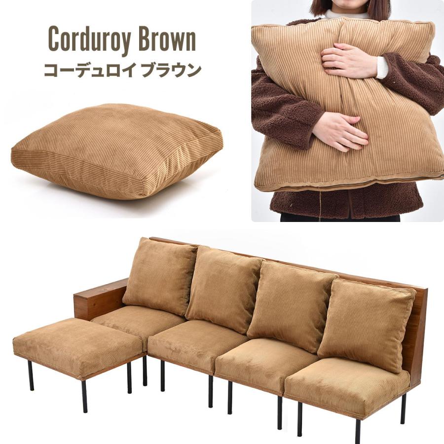 カウチソファー 四人掛け クッション付 脚取り外し フロア ファブリック キャンバス コーデュロイ スチール脚 ベージュ/グリーン/ブラウン リビング ローソファ | ブランド登録なし | 20