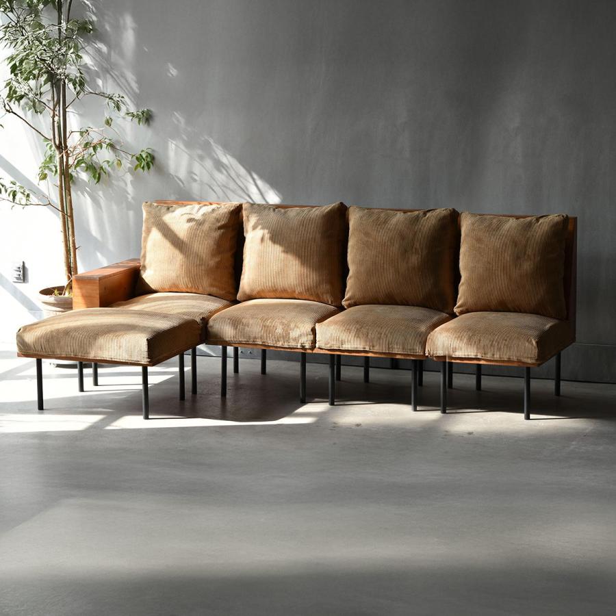 カウチソファー 四人掛け クッション付 脚取り外し フロア ファブリック キャンバス コーデュロイ スチール脚 ベージュ/グリーン/ブラウン リビング ローソファ | ブランド登録なし | 23