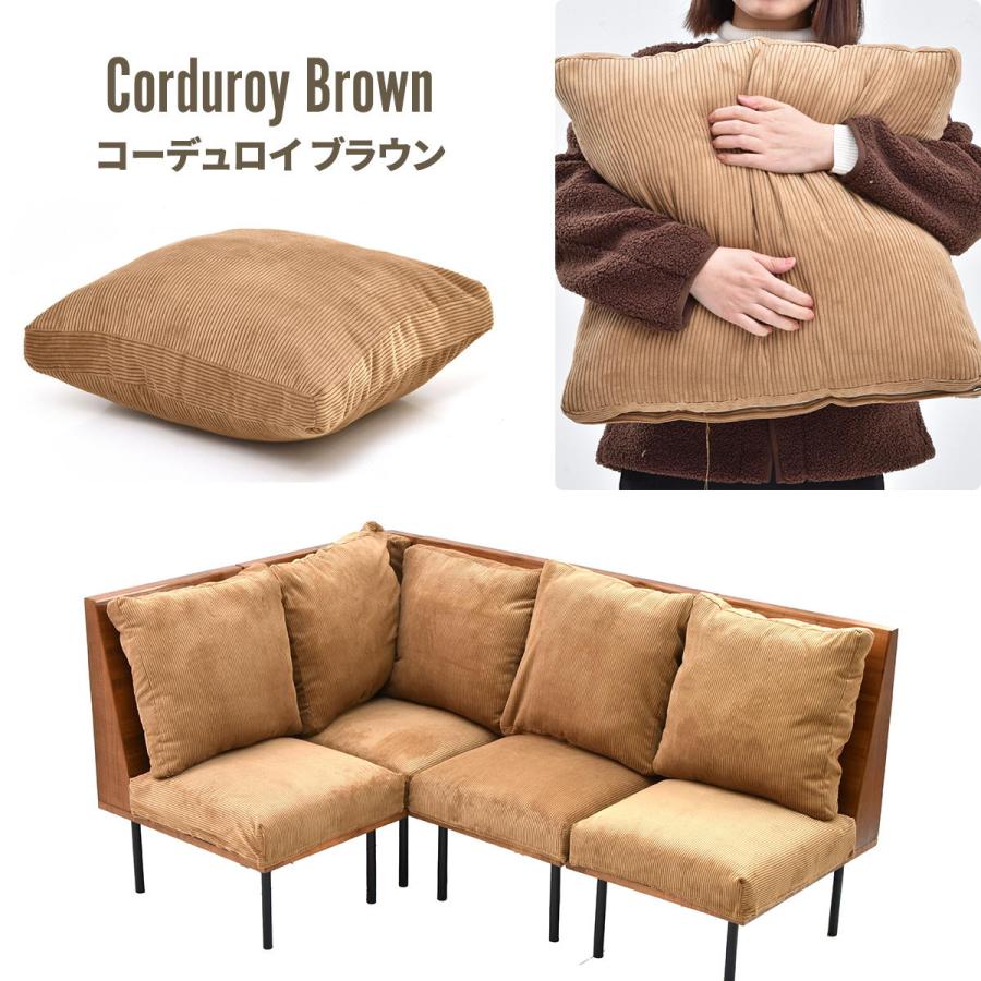 L型ソファー 三人掛け クッション付き 脚取り外し フロア ファブリック キャンバス コーデュロイ スチール脚 ベージュ/グリーン/ブラウン リビング ローソファ | ブランド登録なし | 20