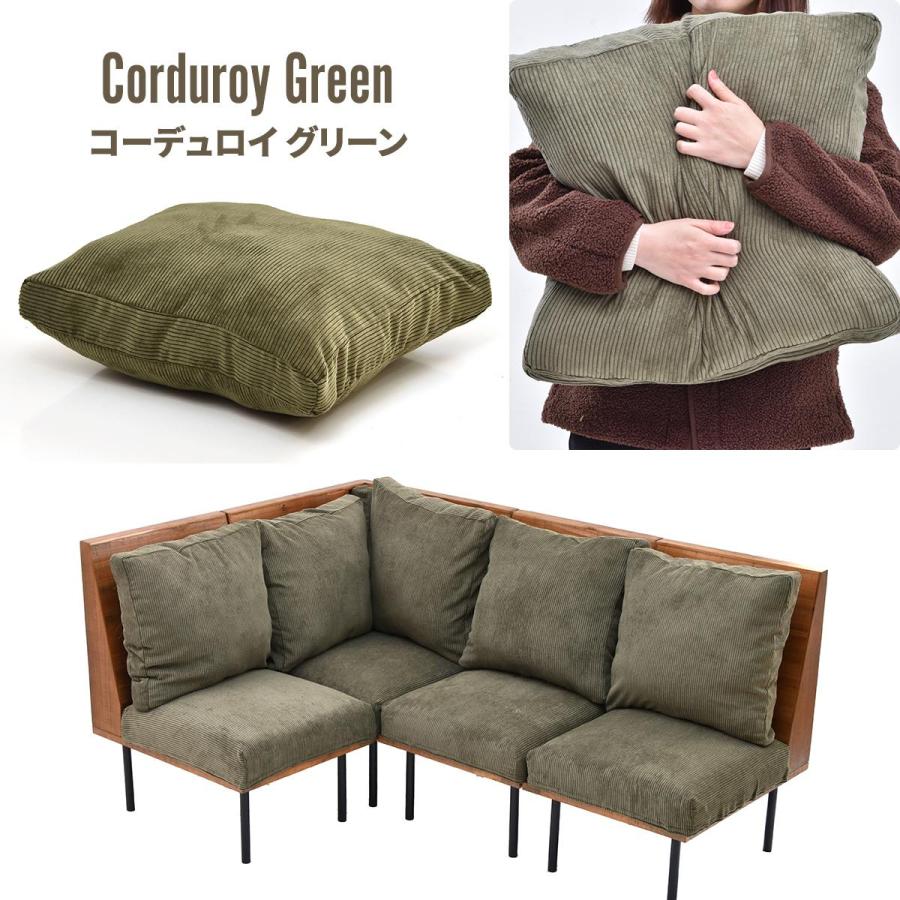 L型ソファー 三人掛け クッション付き 脚取り外し フロア ファブリック キャンバス コーデュロイ スチール脚 ベージュ/グリーン/ブラウン リビング ローソファ | ブランド登録なし | 21