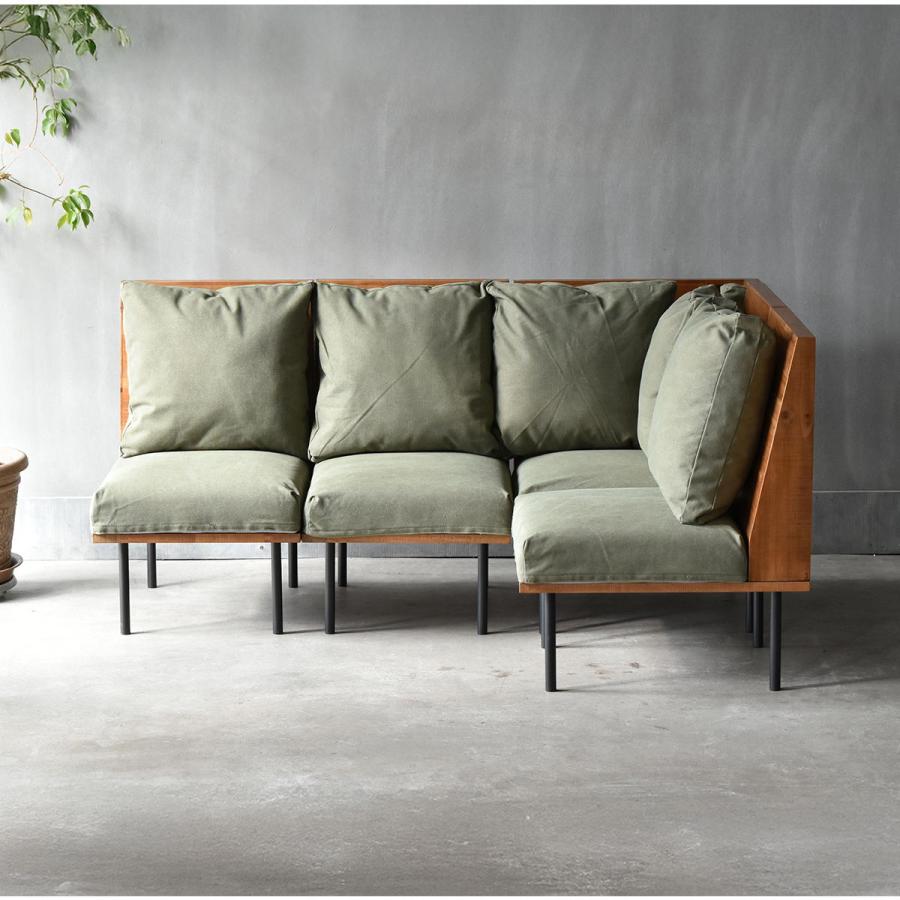 L型ソファー 三人掛け クッション付き 脚取り外し フロア ファブリック キャンバス コーデュロイ スチール脚 ベージュ/グリーン/ブラウン リビング ローソファ | ブランド登録なし | 23