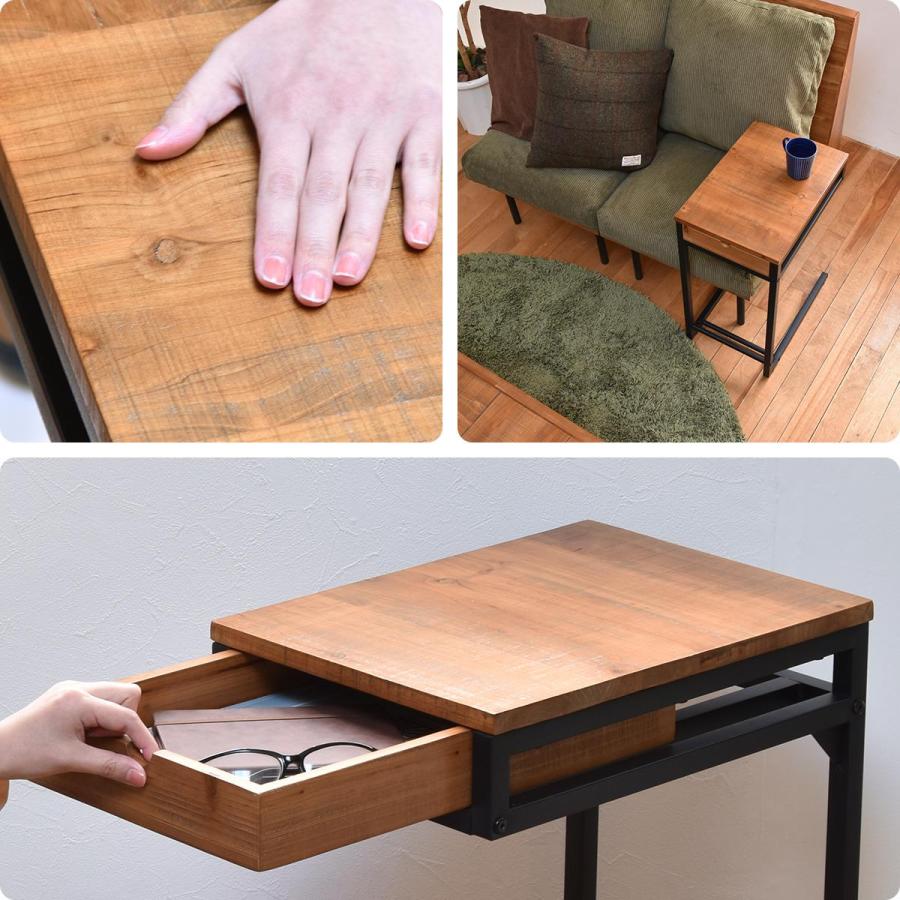 ソファーサイドテーブル 引き出し スチール脚 コの字 天然木 木目調 木製 infinite ブラウン 引出し 収納付き ヴィンテージ 北欧 モダン レトロ おしゃれ | ブランド登録なし | 17