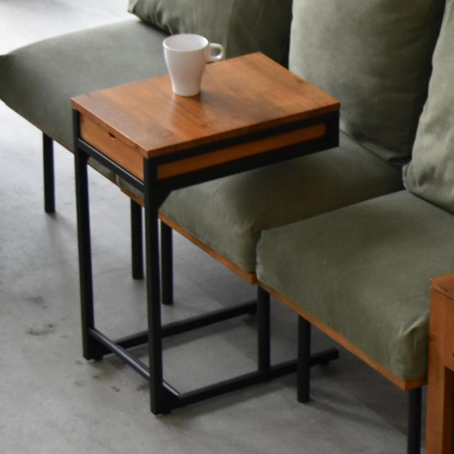 ソファーサイドテーブル 引き出し スチール脚 コの字 天然木 木目調 木製 infinite ブラウン 引出し 収納付き ヴィンテージ 北欧 モダン レトロ おしゃれ | ブランド登録なし | 20