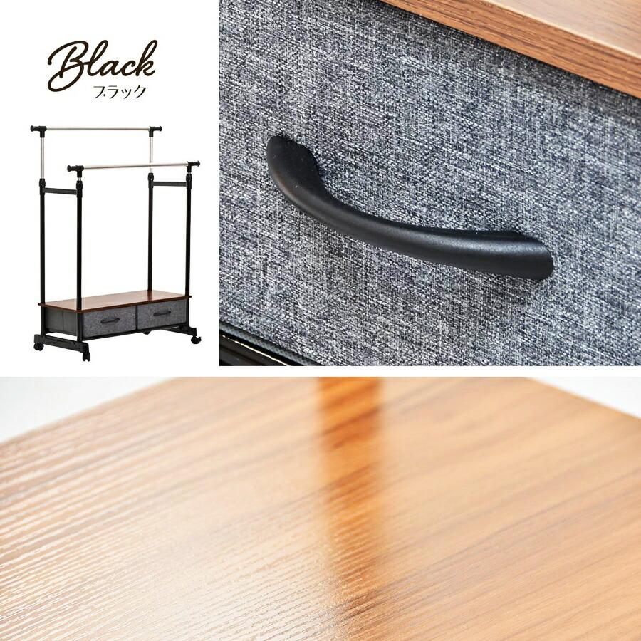 ハンガーラック 棚付き 引き出し付き 2段 左右上下伸縮ハンガー 引出し2個付き 伸縮 長さ調整 長さ調節 ハンガーパイプ2本 ワードローブ 木製 引き出し付き | ブランド登録なし | 18