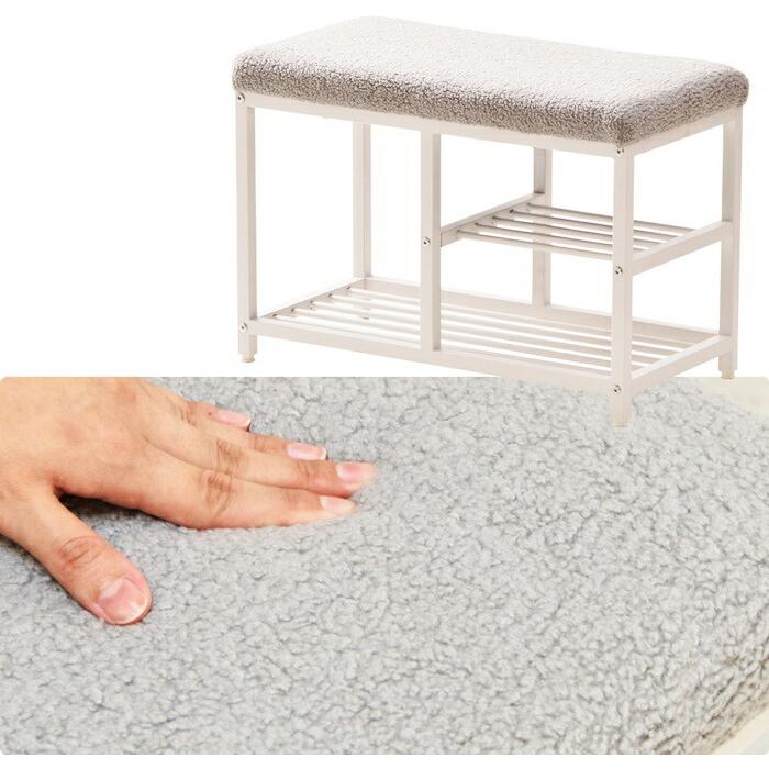 玄関ベンチ 棚付 スチール製 W60 グレー ピンク グリーン ベンチシューズラック ベンチラック 収納ベンチ 玄関収納 韓国スタイル ポップ 北欧 ポップ 女の子 布 | ブランド登録なし | 16