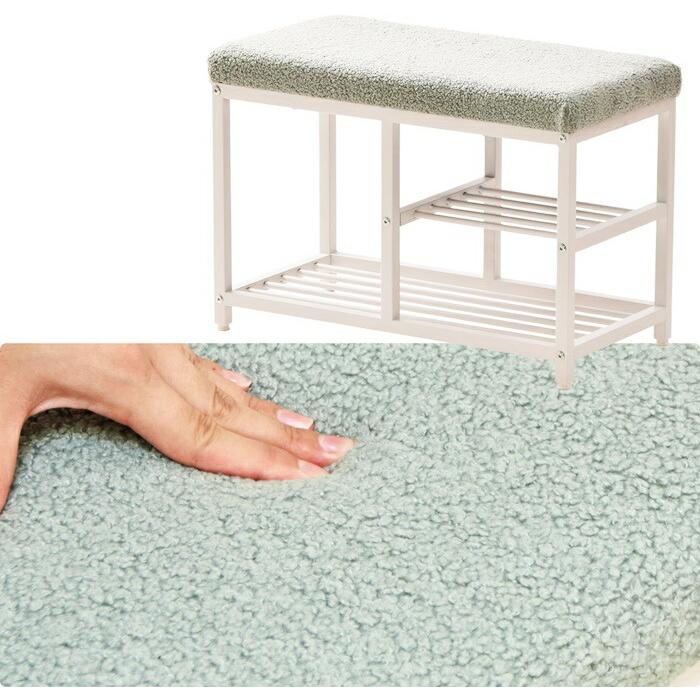 玄関ベンチ 棚付 スチール製 W60 グレー ピンク グリーン ベンチシューズラック ベンチラック 収納ベンチ 玄関収納 韓国スタイル ポップ 北欧 ポップ 女の子 布 | ブランド登録なし | 17