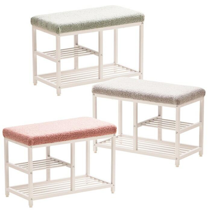 玄関ベンチ 棚付 スチール製 W60 グレー ピンク グリーン ベンチシューズラック ベンチラック 収納ベンチ 玄関収納 韓国スタイル ポップ 北欧 ポップ 女の子 布 | ブランド登録なし | 19