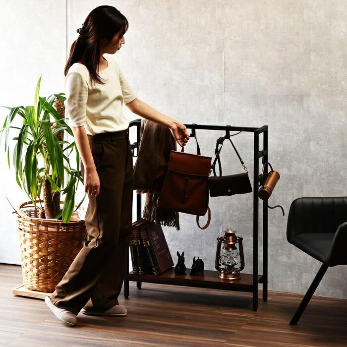 マルチ収納 フック付き 棚収納 ブラウン ナチュラル ホワイト ブラック かばん収納 バッグホルダー 木目柄 スリム 一人暮らし コート掛け ハンガーラック | ブランド登録なし | 13