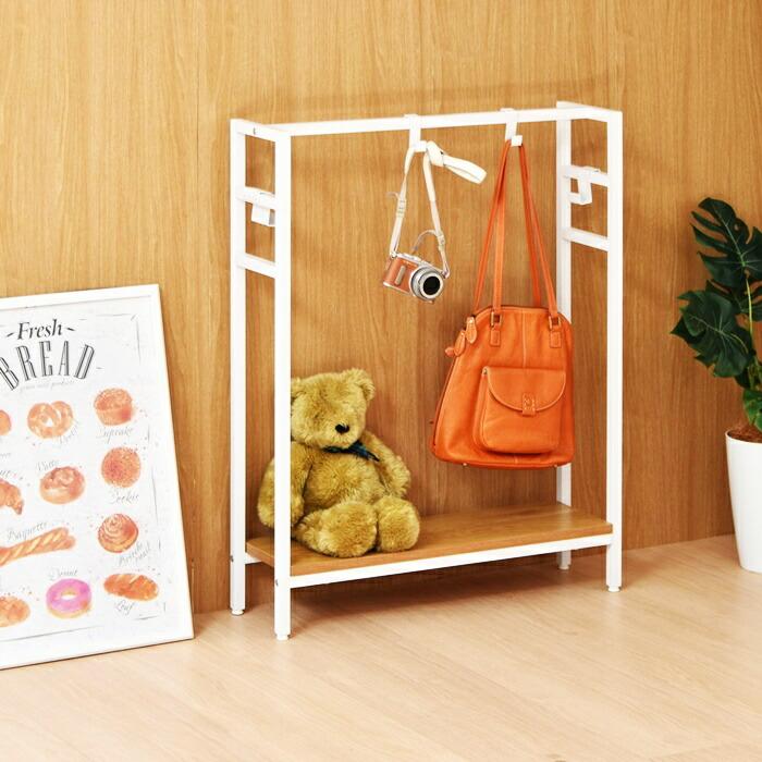 マルチ収納 フック付き 棚収納 ブラウン ナチュラル ホワイト ブラック かばん収納 バッグホルダー 木目柄 スリム 一人暮らし コート掛け ハンガーラック | ブランド登録なし | 15