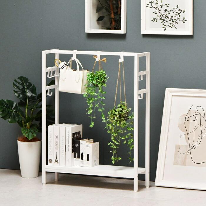 マルチ収納 フック付き 棚収納 ブラウン ナチュラル ホワイト ブラック かばん収納 バッグホルダー 木目柄 スリム 一人暮らし コート掛け ハンガーラック | ブランド登録なし | 17