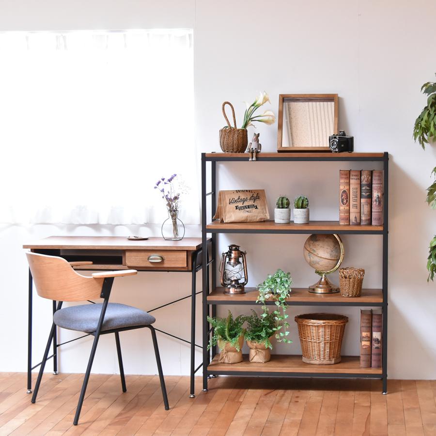 4段パイプラック 幅90 ラック ヴィンテージ ナチュラル 角型 スチール クール オープンラック 本棚 ラック 木製 北欧 大容量 ディスプレイラック | ブランド登録なし | 19