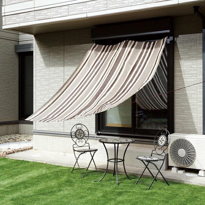 オーニング 180X180cm ブラウンストライブ  日除け 目隠し ベランダ バルコニー カフェ テラス おしゃれ |  | 01