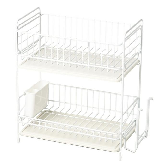 スキット 珪藻土トレー水切りラック2段スリム ホワイト 水切りラック ディッシュラック おしゃれ キッチン雑貨 水回り 水切りカゴ 珪藻土 | 