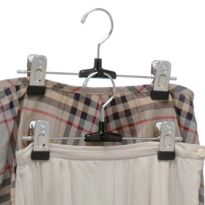 Ｓ＆Ｆ メタルスカートハンガー1段 2本組 ズボンハンガー タオル クリップ付きハンガー 物干しハンガー ピンチハンガー おしゃれ |  | 02