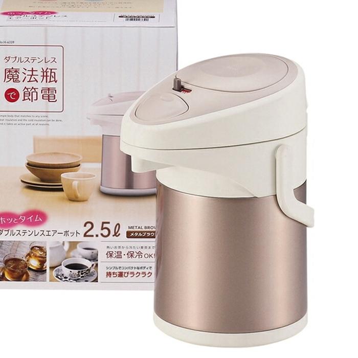 ホッとタイム ダブルステンレスエアーポット2.5L メタルブラウン 卓上ポット 魔法瓶 コンパクト |  | 05