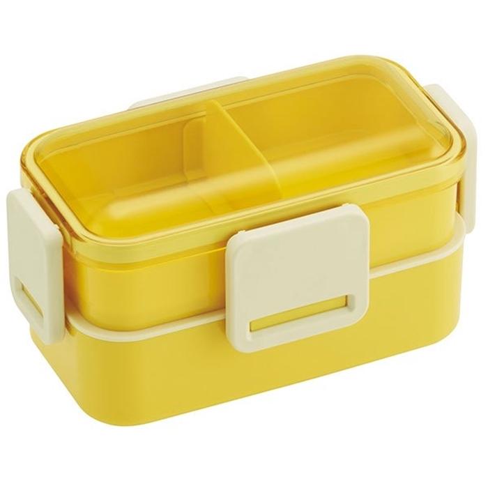 レトロフレンチ 抗菌 2段ふわっと弁当箱 イエロー 2段ランチボックス 仕切り付き 電子レンジOK 食器洗浄機もOK 男子 大容量 女子 大人 子供 女の子 男の子 | 