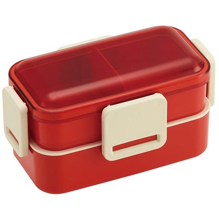 レトロフレンチ 抗菌 2段ふわっと弁当箱 オレンジレッド 2段ランチボックス 仕切り付き 電子レンジOK 食器洗浄機もOK 男子 大容量 女子 大人 子供 女の子 男の子 | 