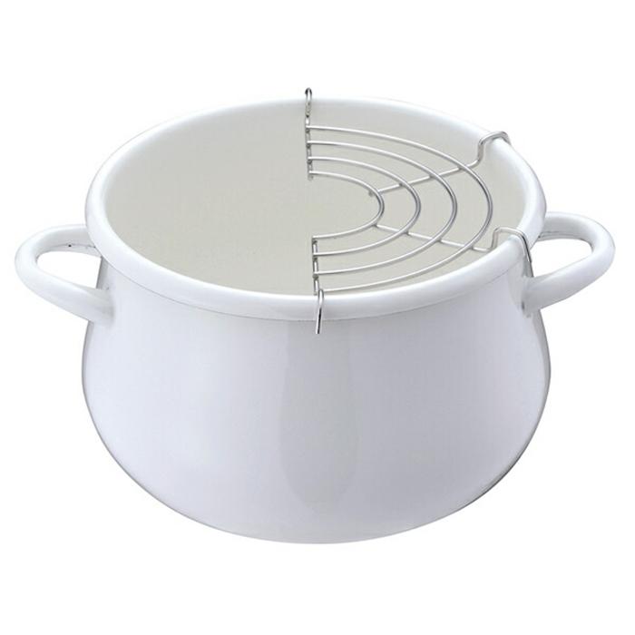 プチクック ホーロー天ぷら鍋16cm ホワイト 揚げ鍋 揚げ物鍋 揚鍋 天婦羅鍋 両手フライ鍋 鍋 なべ 調理器具 料理道具 キッチン用品 台所用品 | 