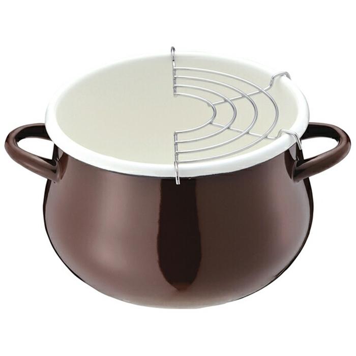 プチクック ホーロー天ぷら鍋16cm ブラウン 揚げ鍋 揚げ物鍋 揚鍋 天婦羅鍋 両手フライ鍋 鍋 なべ 調理器具 料理道具 キッチン用品 台所用品 | 