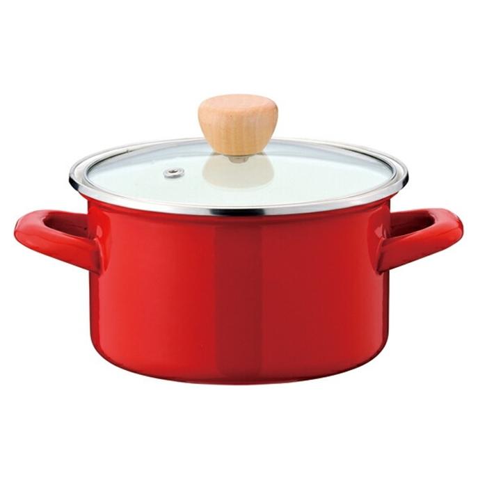 プチクック ホーロークックポット15cm レッド なべ お鍋 キッチン おしゃれ 鍋蓋付 IH対応 | 