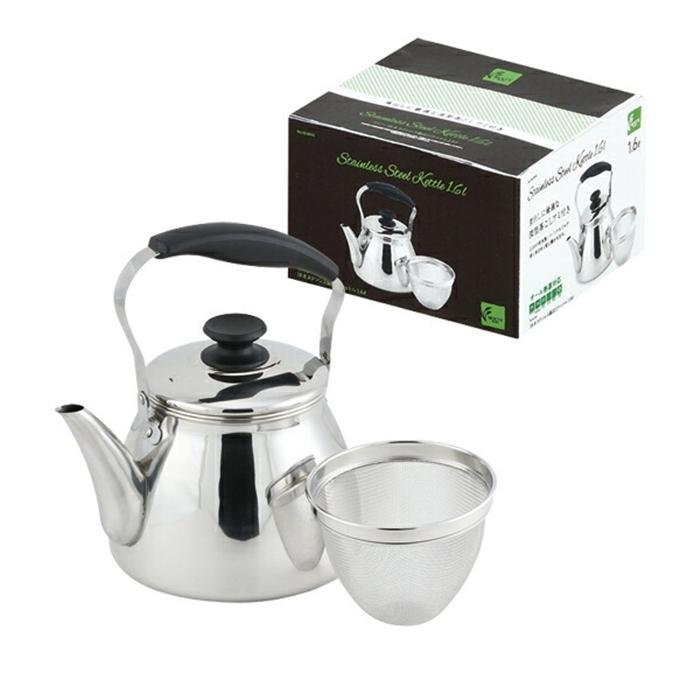 モルティ 18-8ステンレス製広口ケットル 1.6L（茶こしアミ付） ヤカン やかん 広口 大容量 茶こしアミ 湯沸かしケトル IH対応 | 