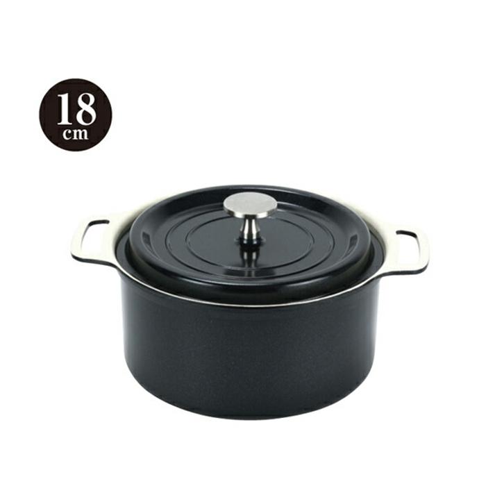 無水調理ができるセラミック加工IH対応両手鍋18cm ブラック お鍋 キッチン おしゃれ アルミニウム合金 | 