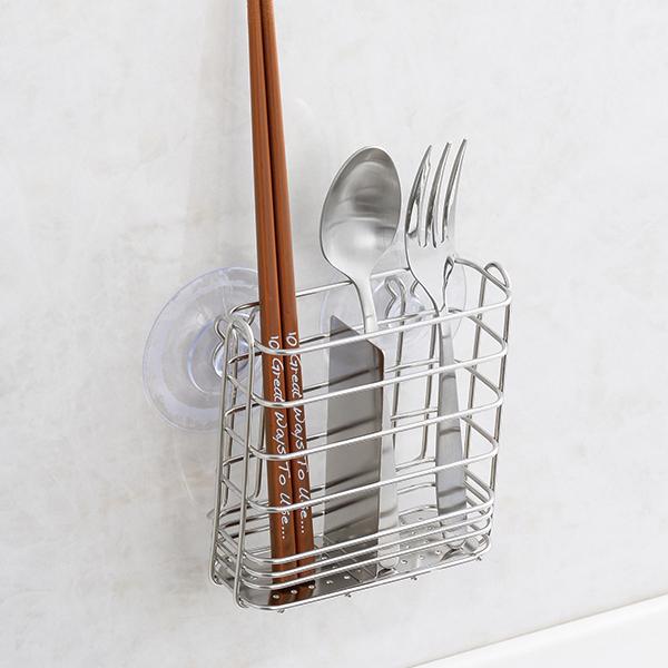 アットアクア ステンレス製ワイヤー水切りポケット スリム(吸着盤付) カトラリースタンド カトラリーポケット カトラリー立て ツールポケット キッチン用品 |  | 02