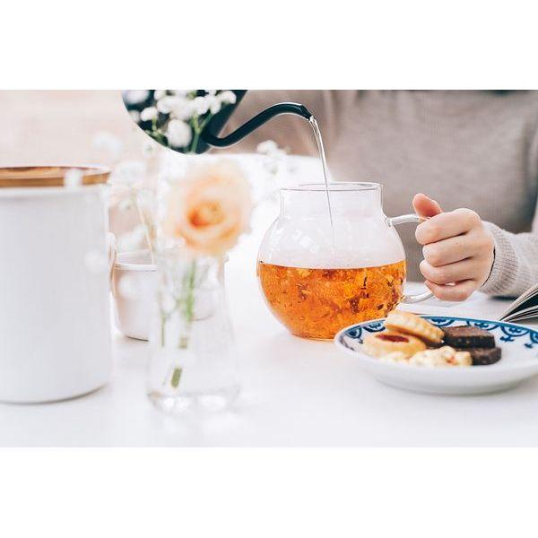 ジャンピングリーフポット 丸形ティーポット 茶こし 耐熱ガラス キッチン用品 ポット 電子レンジ 食洗機対応 |  | 04