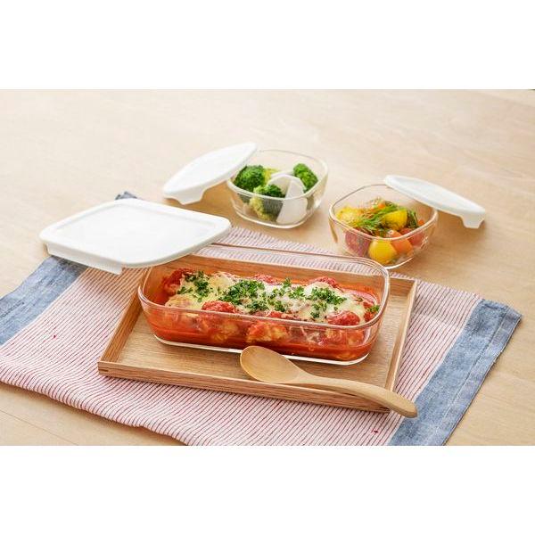 スタッキング耐熱ガラスコンテナ Ｓ 3個セット 電子レンジ可 食洗器対応 角型保存容器 キッチン 調理器具 |  | 02