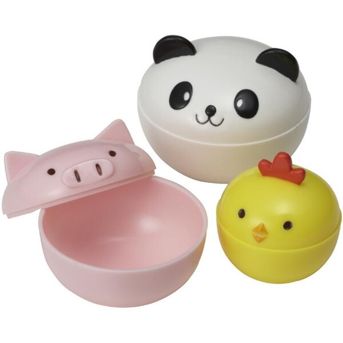 どんぶりアニマルカップ 3個入 お弁当グッズ 調味料入れ 小物入れ フタ付きケースミニケース | 